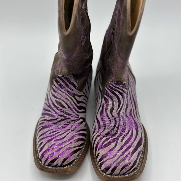 Roper Little Girl's Western Purple Metallic Zebra Square Toe Toddler Boots Sz 12 - Picture 6 of 12